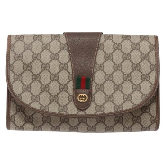 GUCCI GG Supreme Web Sherry Line Bag PVC Beige Gold - Picture 1 of 16